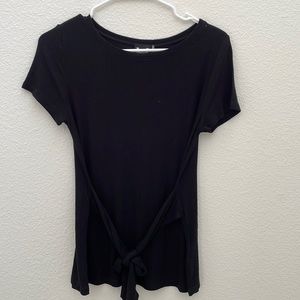 H by Bordeaux TIE FRONT RIBBED KNIT T-SHIRT in black Size small NWT